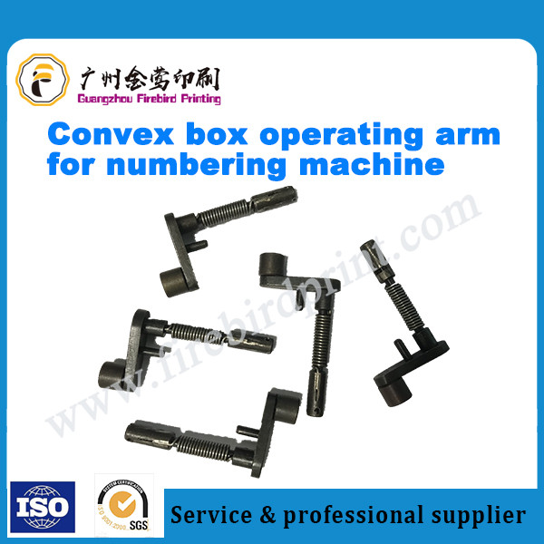Convex box operating arm for numbering machine with spring